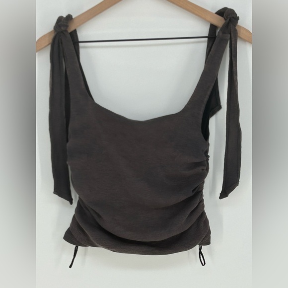NWT Free People Boulevard Tie-Strap Tank Top Gray Runched Crop Shirt- Small - Picture 4 of 13